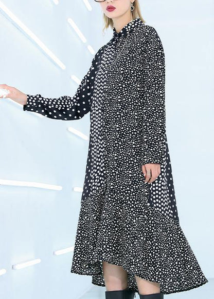 Elegant black dotted Cotton patchwork shift summer Dress - SooLinen