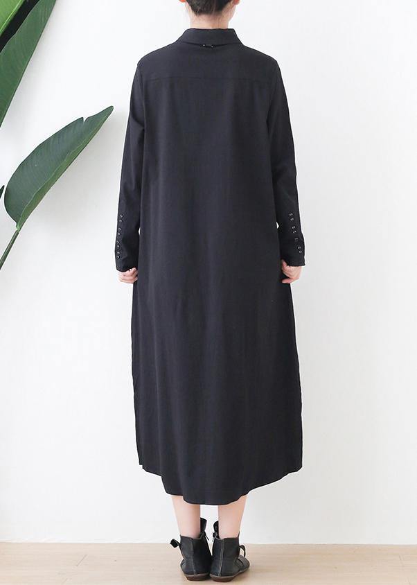 Elegant black dress lapel low high design short Dress - SooLinen