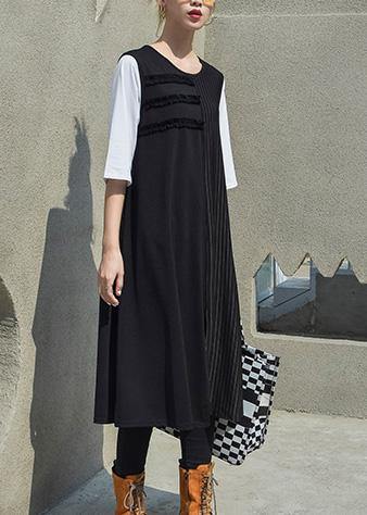 Elegant black patchwork cotton outfit sleeveless Robe summer Dresses - SooLinen