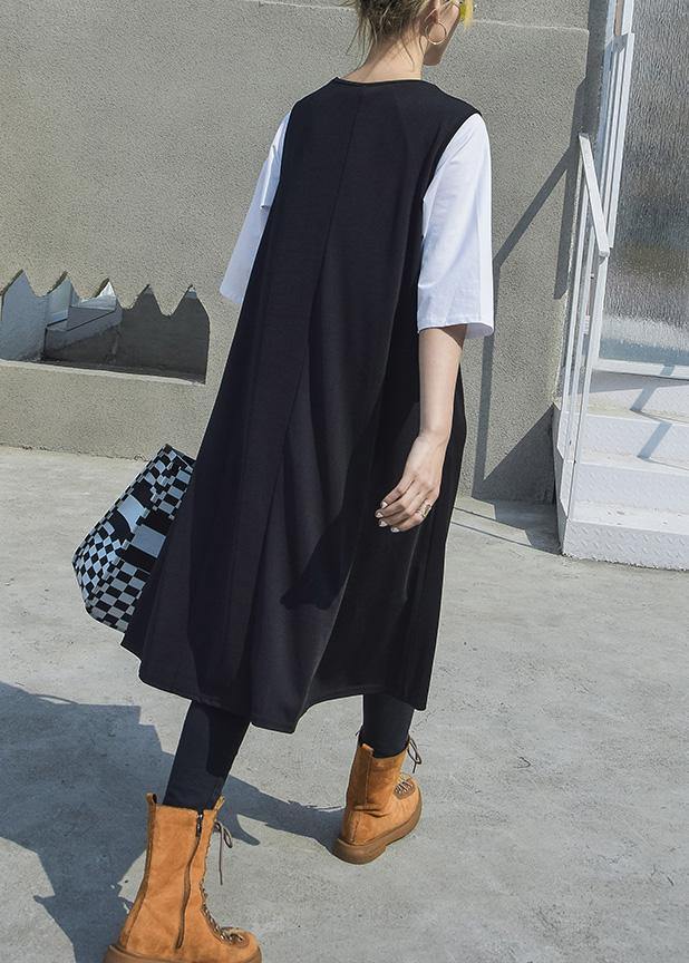 Elegant black patchwork cotton outfit sleeveless Robe summer Dresses - SooLinen