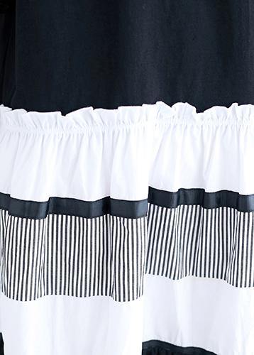 Elegant black patchwork cotton tunics for women o neck long summer Dress - SooLinen