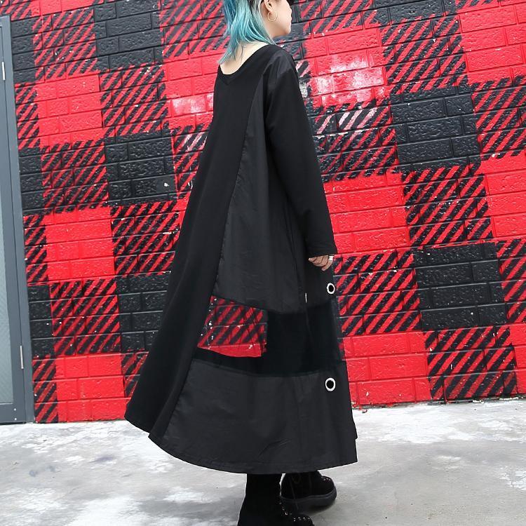 Elegant black pure plus size traveling baggy dresses 2018 v neck Appliques midi dress