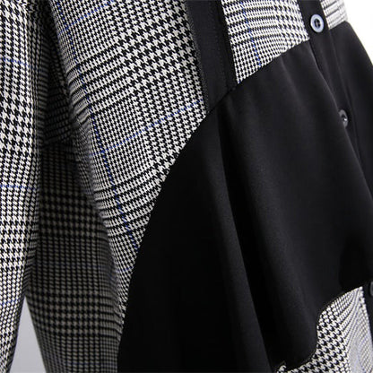 Elegant black white plaid cotton caftans plus size ruffles cotton clothing dress Fine lapel collar cotton caftans