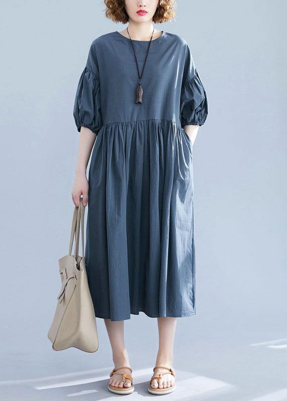 Elegant blue cotton clothes For Women o neck Maxi summer Dresses - SooLinen