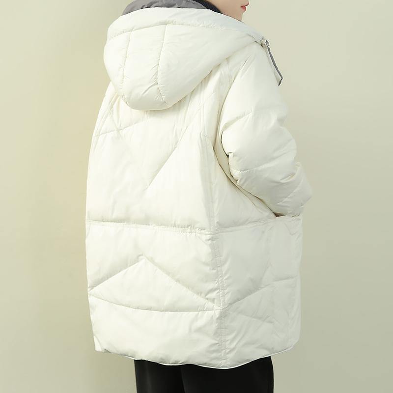 Elegant casual winter jacket overcoat hooded zippered down coat winter - SooLinen