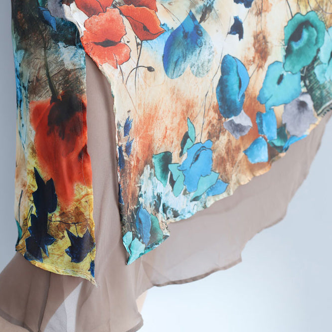 Elegant floral chiffon dress plus size holiday dresses 2018 short sleeve side open chiffon dress