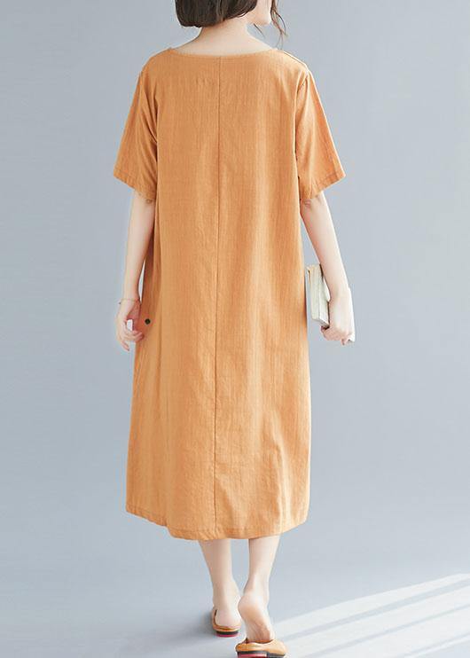 Elegant green Button decorated linen dresses wild summer Dresses - SooLinen