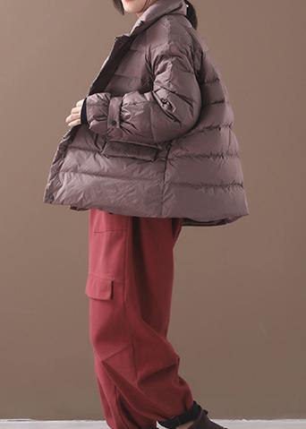Elegant khaki Parkas for women plus size down jacket winter short coat stand collar - SooLinen