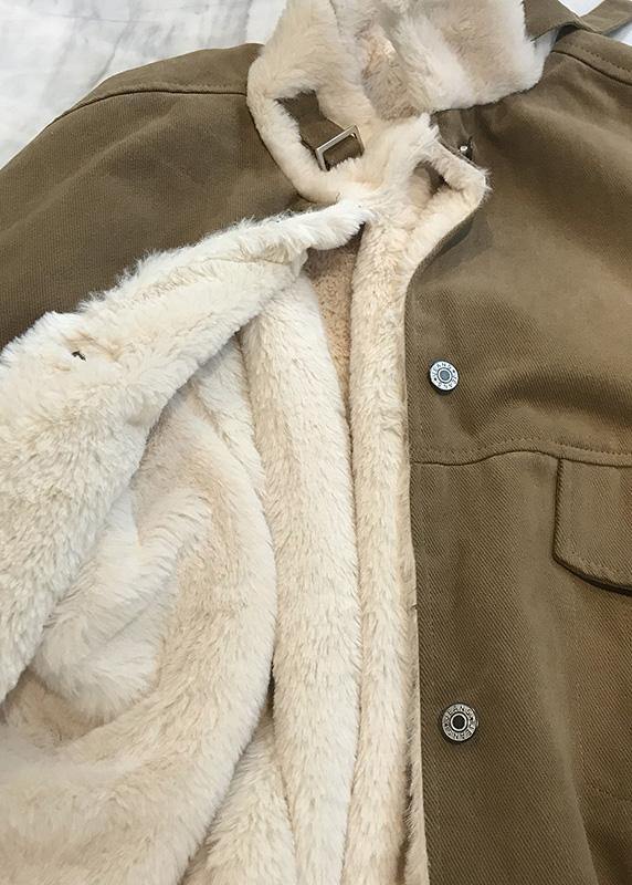 Elegant khaki women parka Loose fitting warm winter coat stand collar outwear thick - SooLinen