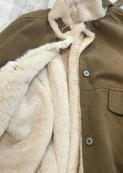 Elegant khaki women parka Loose fitting warm winter coat stand collar outwear thick - SooLinen
