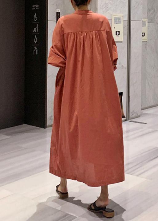Elegant lantern sleeve cotton dresses Inspiration brown Maxi Dresses - SooLinen