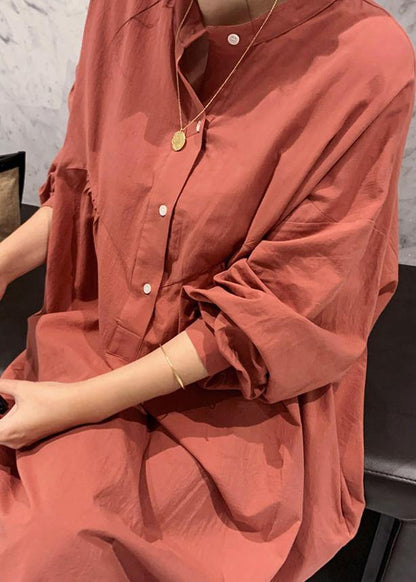 Elegant lantern sleeve cotton dresses Inspiration brown Maxi Dresses - SooLinen