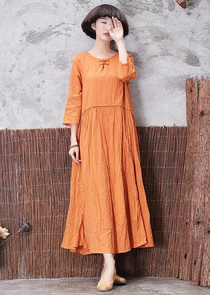 Elegant layered linen Robes Inspiration yellow o neck Dresses autumn - SooLinen