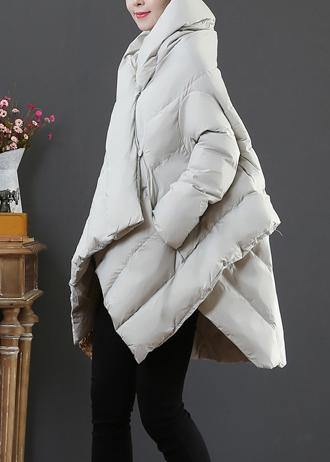 Elegant light gray goose Down coat plus size snow jackets hooded asymmetric Warm coats - SooLinen