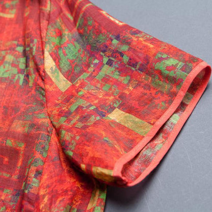 Elegant long linen dress plus size clothing Short Sleeve slit Summer Printed Casual Dress