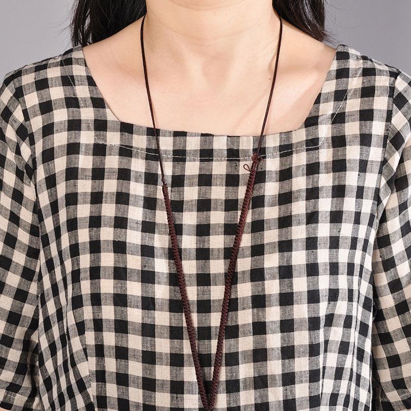 Elegant natural cotton dress oversize Round Neck Plaid Summer Short Sleeve Summer Dress