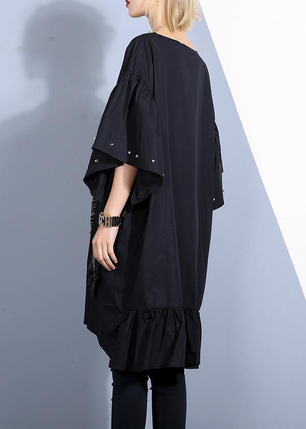 Elegant o neck Batwing Sleeve Cotton clothes Stitches Fashion Ideas black Dress Summer - SooLinen