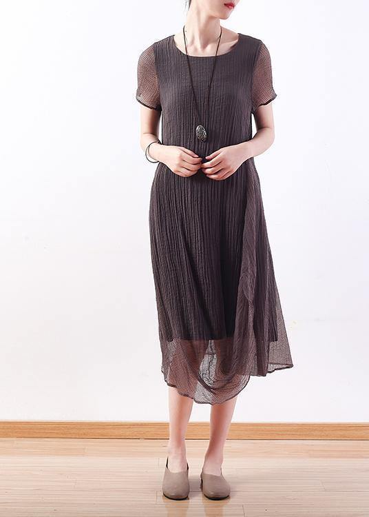 Elegant o neck Cinched linen clothes Photography gray Dresses - SooLinen