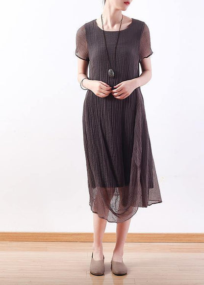 Elegant o neck Cinched linen clothes Photography gray Dresses - SooLinen