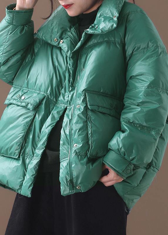 Elegant plus size clothing snow jackets winter overcoat green stand collar duck down coat - SooLinen