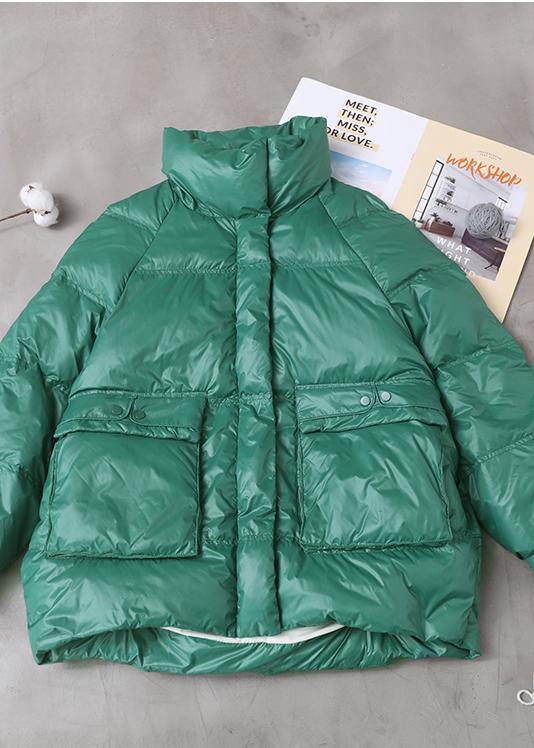 Elegant plus size clothing snow jackets winter overcoat green stand collar duck down coat - SooLinen