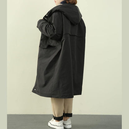 Elegant plus size clothing winter coats black hooded zippered Parkas for women - SooLinen