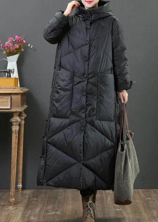 Elegant plus size clothing womens parka Jackets black hooded Button Down down jacket woman - SooLinen