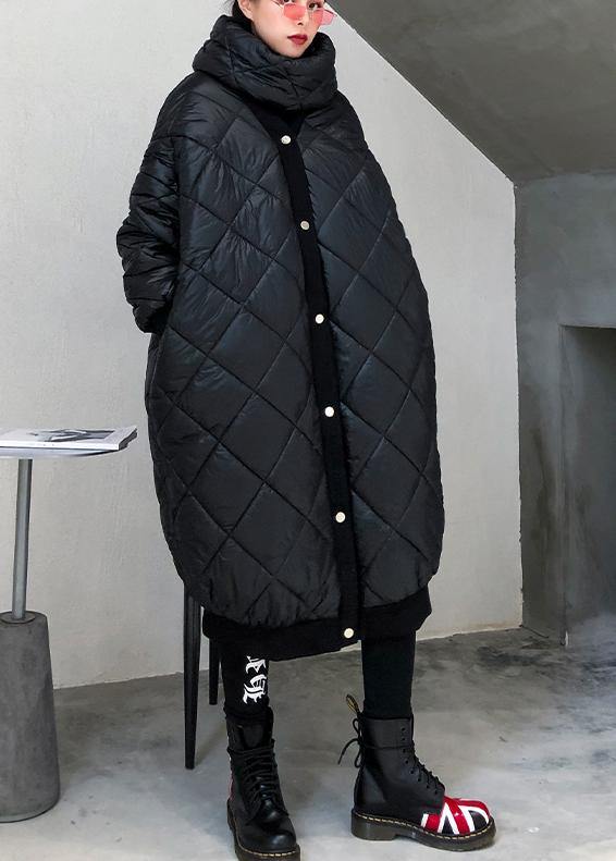 Elegant plus size jacket winter coats black v neck thick winter parkas - SooLinen