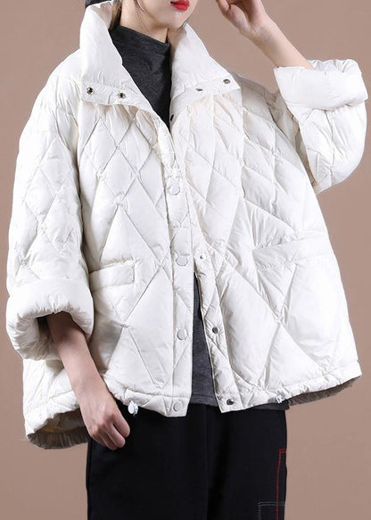 Elegant plus size winter jacket coats white stand collar Button Down duck down coat - SooLinen