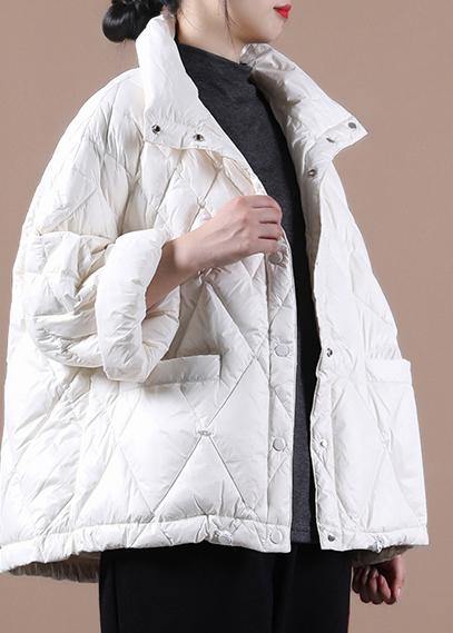 Elegant plus size winter jacket coats white stand collar Button Down duck down coat - SooLinen