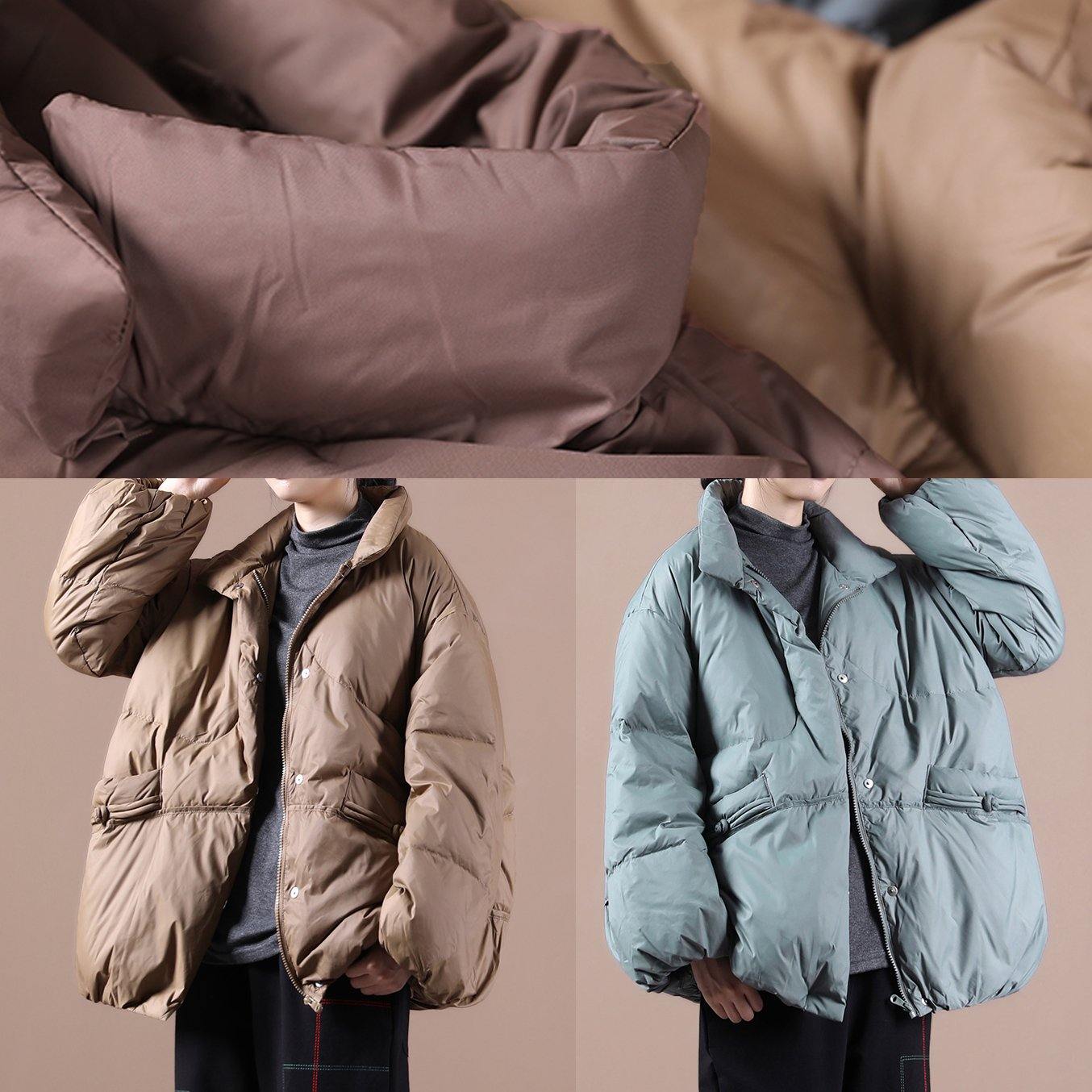 Elegant plus size winter outwear gray green stand collar Chinese Button warm winter coat - SooLinen
