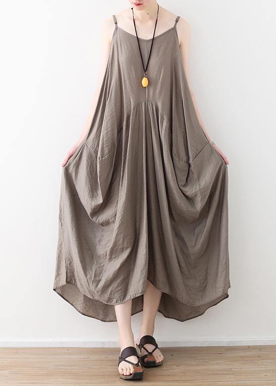 Elegant sleeveless cotton Long Shirts linen gray Kaftan Dress summer - SooLinen