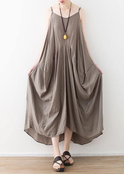 Elegant sleeveless cotton Long Shirts linen gray Kaftan Dress summer - SooLinen