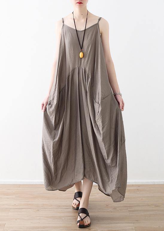 Elegant sleeveless cotton Long Shirts linen gray Kaftan Dress summer - SooLinen