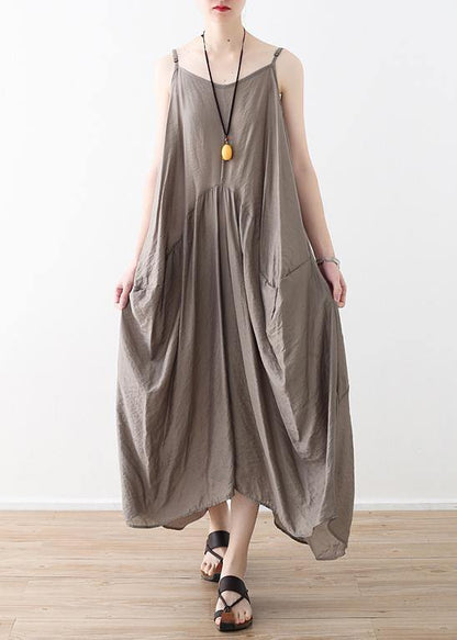 Elegant sleeveless cotton Long Shirts linen gray Kaftan Dress summer - SooLinen