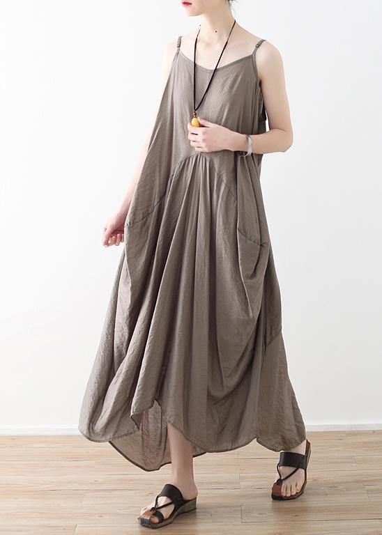 Elegant sleeveless cotton Long Shirts linen gray Kaftan Dress summer - SooLinen