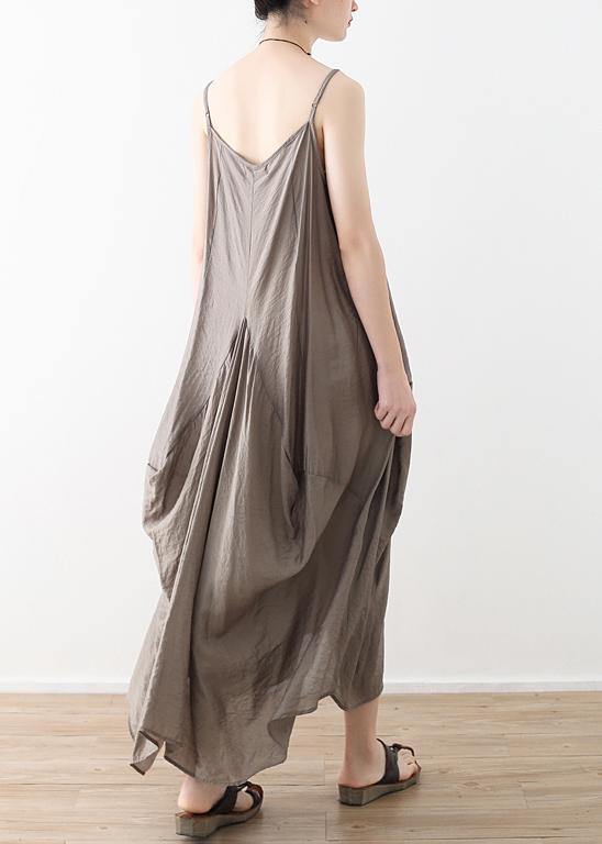 Elegant sleeveless cotton Long Shirts linen gray Kaftan Dress summer - SooLinen