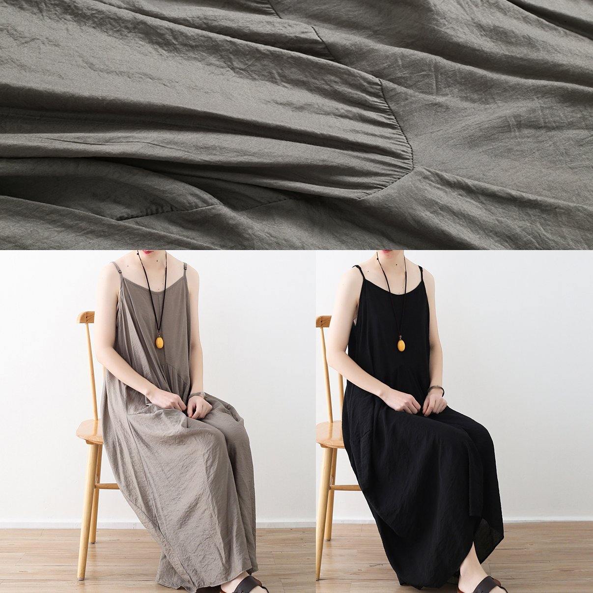 Elegant sleeveless cotton Long Shirts linen gray Kaftan Dress summer - SooLinen