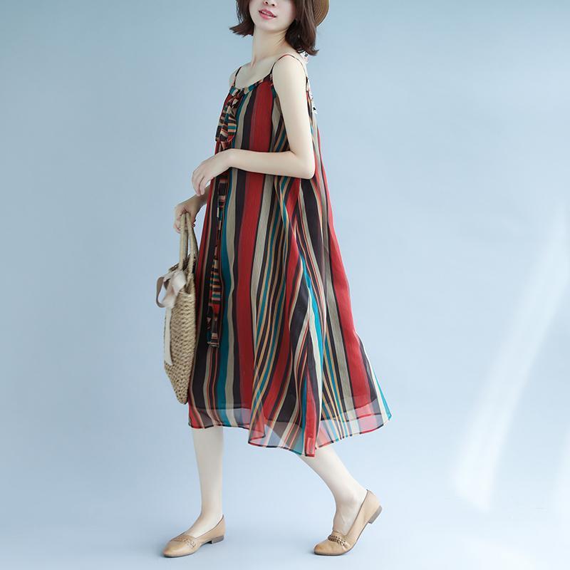 Elegant striped maxi dresses Spaghetti Strap floor dress holiday dress