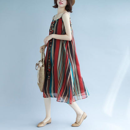 Elegant striped maxi dresses Spaghetti Strap floor dress holiday dress