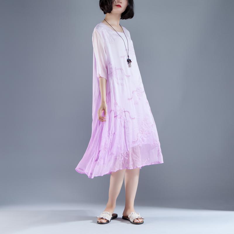 Elegant summer maxi dress trendy Flower Summer Fake Two-piece Retro Purple Dress