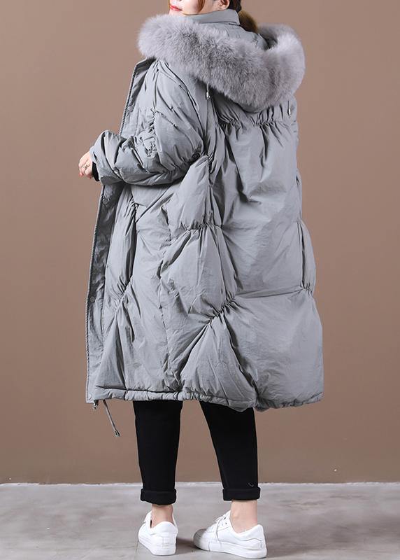 Elegant trendy plus size snow jackets Winter gray hooded Cinched goose Down coat - SooLinen