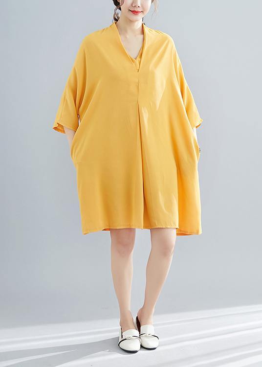 Elegant v neck Chiffon quilting clothes Photography yellow Dress summer - SooLinen