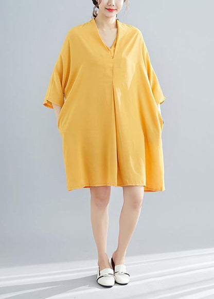 Elegant v neck Chiffon quilting clothes Photography yellow Dress summer - SooLinen