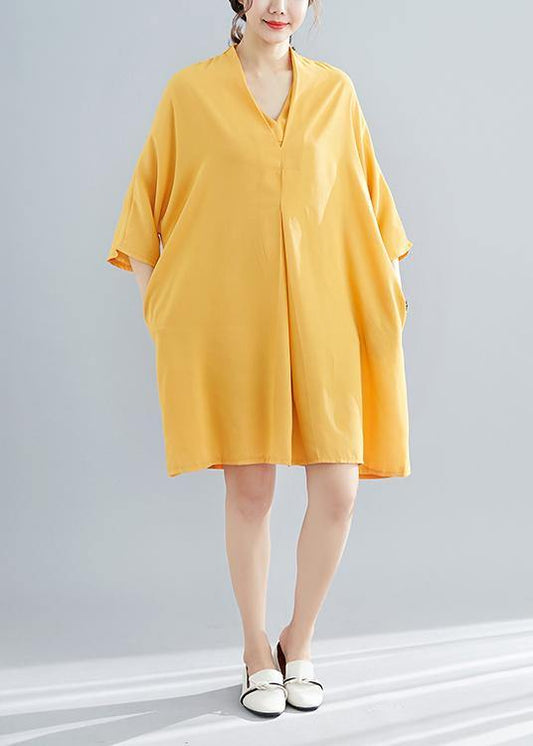 Elegant v neck Chiffon quilting clothes Photography yellow Dress summer - SooLinen