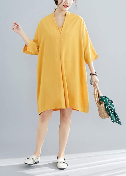 Elegant v neck Chiffon quilting clothes Photography yellow Dress summer - SooLinen