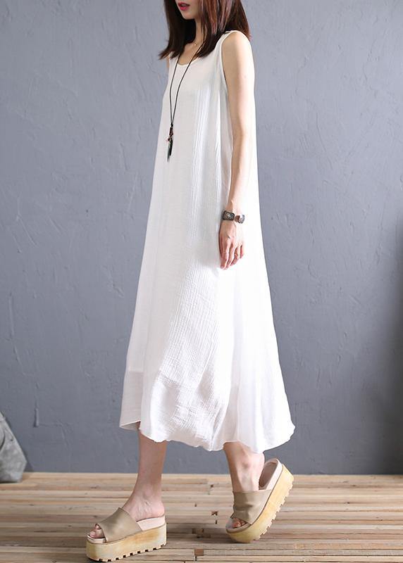 Elegant white cotton clothes o neck sleeveless Art summer Dresses - SooLinen