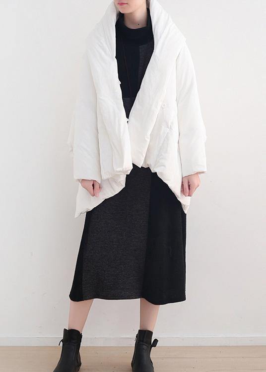 Elegant white warm winter coat plus size stand collar down jacket Dark buckle women coats - SooLinen