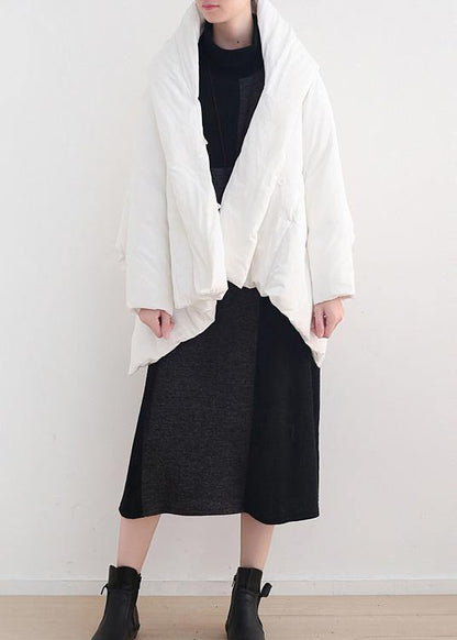 Elegant white warm winter coat plus size stand collar down jacket Dark buckle women coats - SooLinen