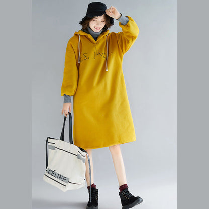 Elegant yellow spring dress oversized false two pieces holiday dresses hooded